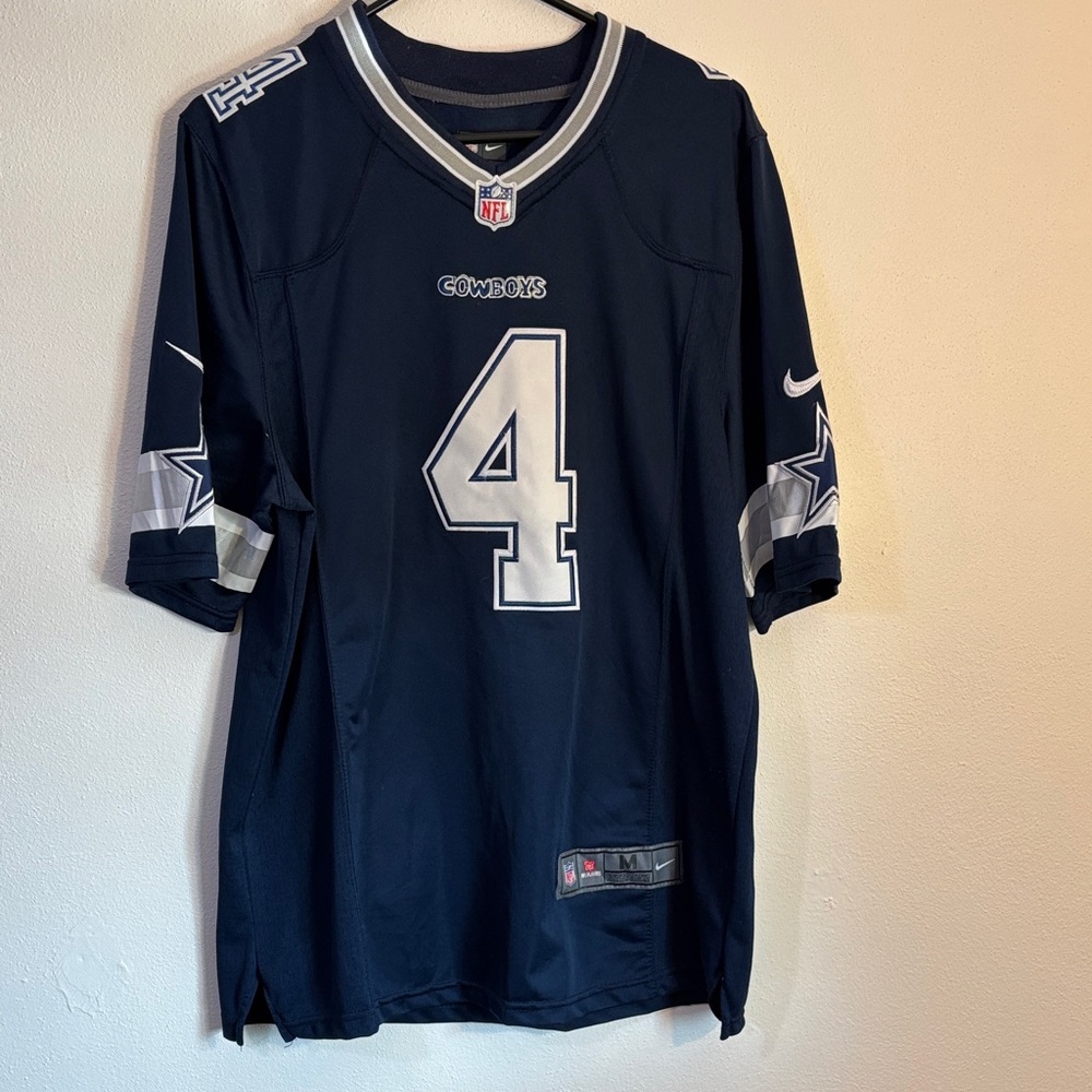 Nike Dallas Cowboys NFL on field 4 Prescott Dark Blue and White Men's Jersey EUC - Picture 2 of 6